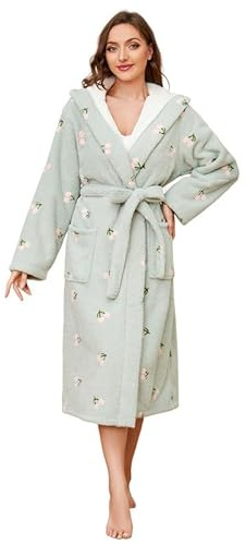 LYCY Bademantel Damen flauschig Fleece mit Kapuze | Damen Plüsch warmer Morgenmantel Fleece Bademantel lang niedlicher weicher Hausmantel für Frauen Loungewear