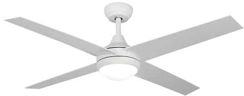 M mimotec - Ventilador de Techo con luz Led Minimal Blanco 55W, mando a Distancia, Bajo consumo, motor DC 27W+Luz Led 18W, 6 velocidades,Silencioso,4 Aspas, invierno-verano, temporizador.