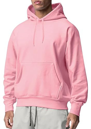 Oanviso Felpa con Cappuccio da Uomo Tinta Unita Felpe Hooded Hoody Pullover Basic Hoodie Regular Fit Sweat Shirt con Tasca Anteriore Felpa con Cappuccio No Logo Moda Sweat Hood A Rosa L
