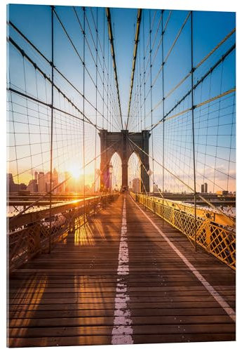 Posterlounge Pont de Brooklyn sous le soleil, New York Tableau en verre acrylique de Jan Christopher Becke 60 x 80 cm Tableaux Décoration murale