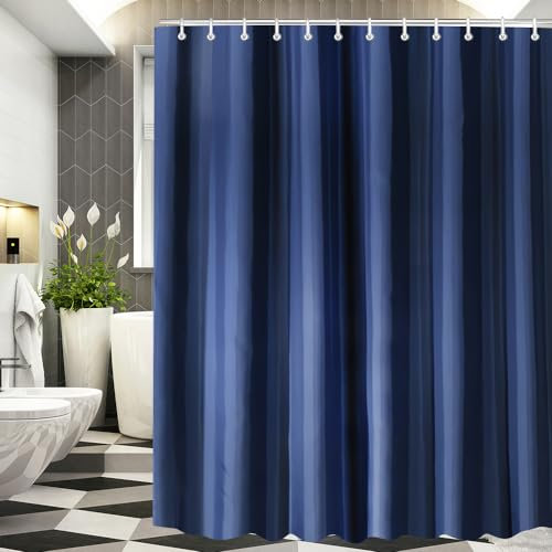 Lerores Duschvorhang 240x200cm Dunkelblau, Beschwerter Saum Antischimmel Textil, Wasserabweisend, Waschbar Polyester Stoff Badevorhänge für Badezimmer, Badewanne mit 14 Ösen und Duschvorhangringe