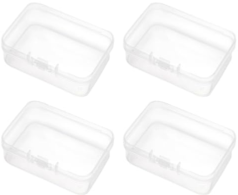 HNJUSR 4 Pack Caja Rectángula de Plástico Transparente Mini caja de almacenamiento, Contenedor de Abalorios de Plástico para Artículos, Pastillas, Hierbas, Cuentas Pequeñas, 7.5x5x2cm