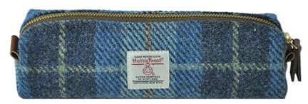 TAILORMAP Harris Tweed Federmäppchen, großes Fassungsvermögen, Federmäppchen mit Reißverschluss, für Damen und Herren (blau kariert)