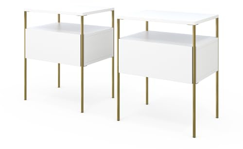 Vicco Nachttisch Mira, Nachtkommode, Weiß/Gold, 40 x 50 cm 2er Set