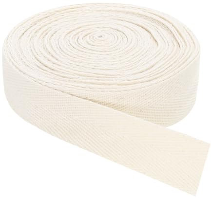 sourcing map Rouleau de ruban en coton sergé à chevrons pour vêtements, accessoires, sacs - Beige et blanc - 9,9 m x 30 mm