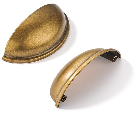 khtumeware 6 Pack 3 Antique Brass Drawer Pulls Cabinet Cup Pulls Vintage Kitchen Hardware Cabinet Handles Drawer Handles Knobs 3 inch Hole Center