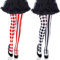 Hpbaggy 2 Paires Collants Rayés Femme,Collant Cirque Opaque Femme,Black Rouge Collant Rayure Verticales,Carreaux Clownes Collants Rayés pour Carnaval,Cosplay