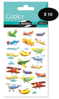 MY MANDARINE CY113Cpack - Packung mit 10 Stickerbögen 3D Stickers Cooky, 250 Stickers, Flugzeuge, 1 Pack