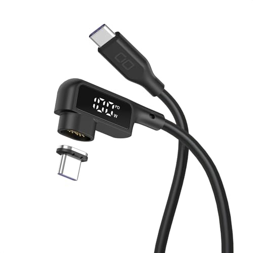 CIO Magnetic USB C to USB C Cable, Fast Charging Cord with LCD Display, 100W Silicone Waterproof Heavy Duty Fast Charge Charging Cable (Right Angle, Black, 0.5m/1.6 ft)