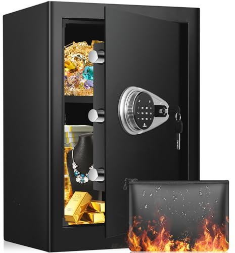 57L Großer Touch-Screen Tresor Feuerfest Wasserdicht, Mit Zahlenschloss und Silent-Modus, Für Bargeld Wertsachen Dokumente
