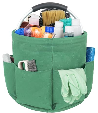 IVODEELA Cleaning Basket with Handle, Cleaning Organizer, Multi-Pocket, Easy to Clean and Carry, Cleaning Products, Cleaning Organizer, Green