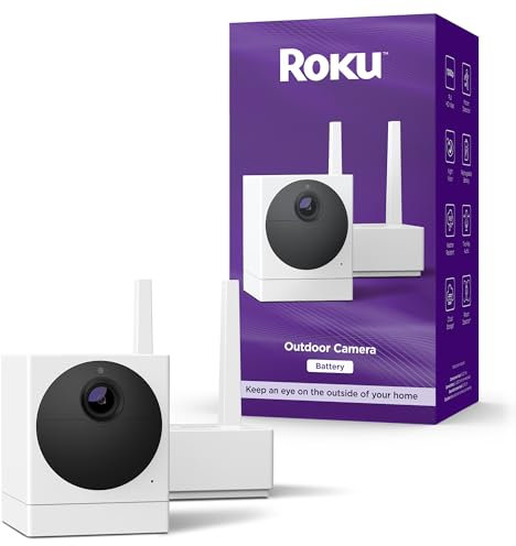 Roku Outdoor Camera for Home Security - IP65 Weather Resistance Wireless Security Camera with 1080p HD Night Vision, Works with Alexa & Google, Motion Detection - 90-Day Subscription Included, White