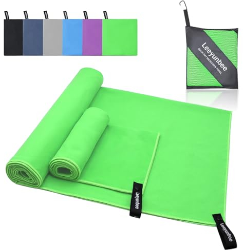 Leeyunbee Mikrofaser Handtuch 2er Set - 160 x 80 cm Badetuch Groß + 80 x 40 cm Klein Handtuch, Schnelltrocknend Sporthandtuch, Kompakt Microfaser Handtücher, als Reisehandtuch, Strandtuch (Grün)