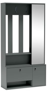 MINIO go for it - Garderobenset mit Spiegel 100 cm Breite, Garderobenschrank Flur Porto Uni 100, Garderobe mit Schuhschrank Modern, Garderoben Set, Garderobe Flur - Green Stone