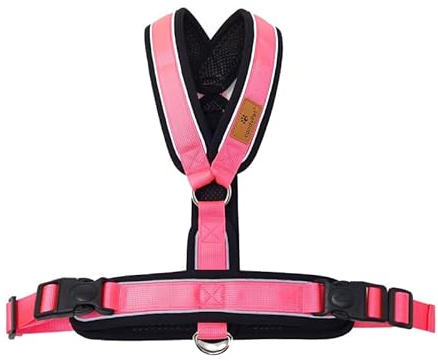 Reflektierendes Hundegeschirr in Y-Form, ideal für Lebreles: Italienischer Windhund, Whippet, Windhund, Podenco - sicher, atmungsaktiv und langlebig, perfekt zum Wandern, Training und Laufen, Rosa, S