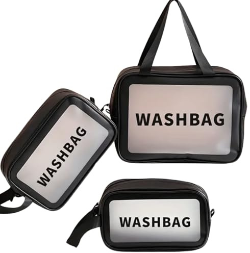 HealthyMoov Lot de 3 Trousses de Toilette Pochette Organisateur Maquillage cosmétiques parfums Vanity Case Sac Voyage Accessoire beauté Rangement Transparent Noir 3 pcs étanche Waterproof