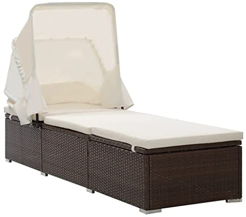 FAZENHUA Sedia a sdraio regolabile con baldacchino e cuscino in rattan sintetico per giardino esterno, patio, piscina, reclinabile speranzosa