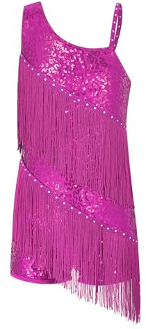 inlzdz Abito da Ballo Latino Americano Bambina Leotard di Nappa Pailettes Body da Danza Classica Frangia Vestito da Balletto Ballo Costumi di Danza Samba Salsa
