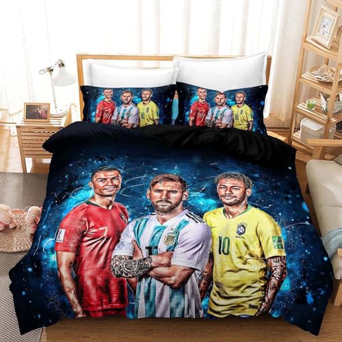 GYLGKJM Fussball bettwäsche 200x200 cm Bettbezüge 3 Teilig Set Mikrofaser kinderbettwäsche Mit Reißverschluss Und 1 Kissenbezug 80x80 cm×2