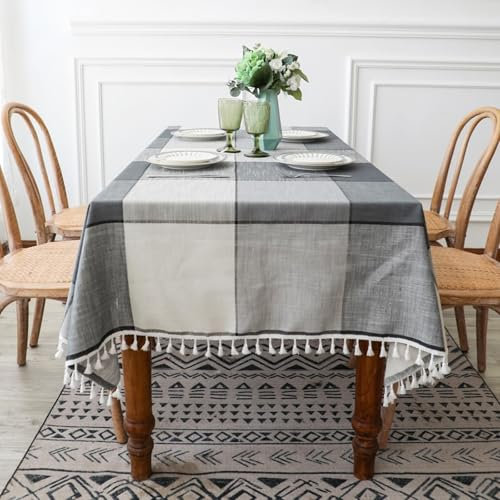 Homxi Tischdecke Couchtisch Rechteckige 140 W x 240 L cm,Tischdecke Terrasse Grau Plaid mit Quasten Polyester Tischdecke Wohnzimmer