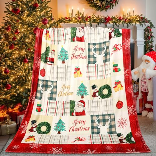 SEPGLITTER Weihnachtsdecke mit Karomuster, Flauschige Weihnachtsdecke Weihnachts Sofadecke, Warme Kuschelige Decke mit Weihnachtsmuster für Feiertagsdekoration, Geschenk, Schlafsofa und Büro