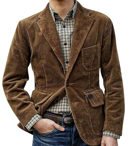 Men's Vintage Corduroy Lapel Jacket: Winter Corduroy Blazer Elegant Plain Cord Lapel Pocket Jacket Softshell Jacket with Chest Pocket Simple Casual Jacket for Weddings, Banquets, Proms