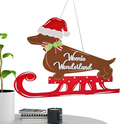 Dackel-Türschild, Weihnachts-Hunde-Türdekoration, Hunde-Thema, Haustürschild, Weihnachtsdackel-Dekoration, Weihnachtsdackel, Türaufhänger, Buchsbaum-Materialien für Haustür, Wanddekoration