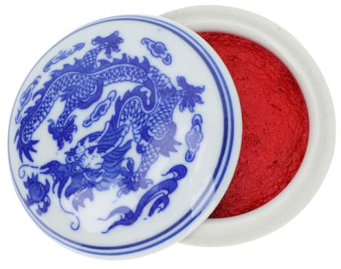 NUOBESTY Chinesischer Kalligrafie Stempel Rotes Stempelkissen in Keramikbox Zum Malen Siegeln Schnitzen Und Zeichnen (7cm)