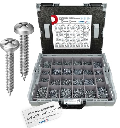 FRANTOS L-Boxx Sortimentskoffer mit Linsenkopf Blechschrauben DIN 7981 7983 - Edelstahl A2 I 4425 tlg. - Linsenkopfschrauben Sortiment Schraubensortiment