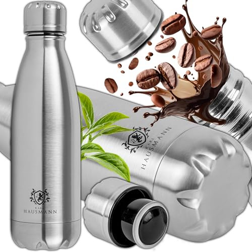 KARL HAUSMANN Borraccia Termica in Acciaio Inox - 500 ml - Argento Bottiglia Termica - Freddo & Caldo - Borraccia Metallo senza Bpa e Ftalati - Borracce Termiche Acciaio - Borraccia per Fitness, Sport