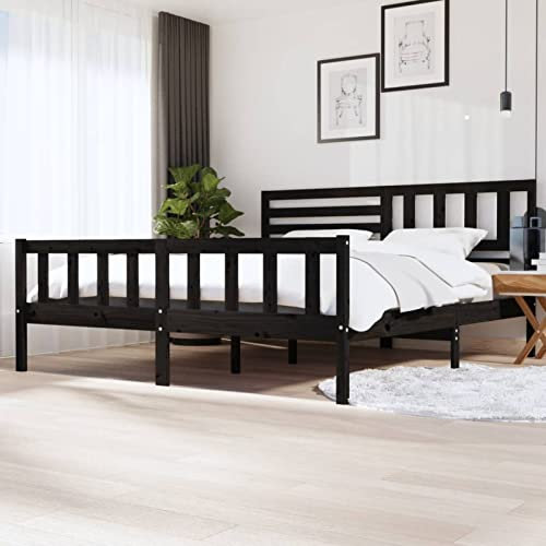 Iiaky Massivholzbett Schwarz 200x200 cm Palettenbett Bettgestell Massivholz-Bettgestell Bett Kopfteil Holz Betten 3101177