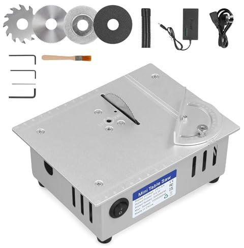 Strixorn Mini Table Saw, Portable Precision Hobby Table Saw For Woodworking, 96w Mini Desktop Electric Cutter, 7-Speed Power Supply, 4 Portable 0.1-15mm Saw Blade, Adjustable Speed & Angle