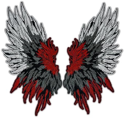 EMBROVERSE Engel Dämonen Flügel Rückenaufnäher, Bestickt zum Aufbügeln | Gut gegen Böse, gefiedert dunkle Fantasy, Himmel Hölle Gothic; Geschenk für Jeansjacken, Westen, Hoodies, Rucksäcke, Taschen