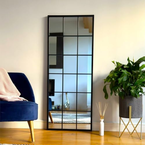 Jobu | Full Length Black Mirror - 150cm x 60cm home | Large Rectangle Modern Wall & Standing Mirror with Lattice Design for Bathroom, Bedroom, or Hallway | Kyo