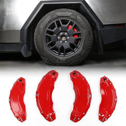 WheelX Caliper Covers Compatible with 2024 2025 Tesla Cybertruck, Aluminum Alloy Brake Caliper Decoration Kit, Front and Rear Brake Set of 4 – High-Temp Resistant, Easy Installation (Red)