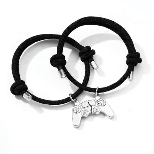 AFCJLTO 2pc Geflochtene Freundschaftsarmbänder, Magnetische Paar-Armbänder, Personalisierte Armbänder für Paare und beste Freunde, Schwarz