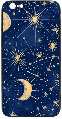 CRIVOTA For iPhone 6/6S Case - All-new Moon And Stars Design, Glass Back + TPU Inner Shell, Bare-Hand Feel, Military-Grade Dual Protection, Cell Phone Cases for Men Women