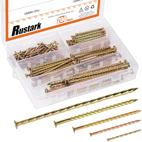 Rustark 200 Stück Set mit 5 Größen Spiral-Nägel für Terrassendielen Sortiment Zaun Deck Nägel Spiral Schäft Nägel Spiraldecknägel für Terrassendielen Schraubnägel für Hausreparatur Wand Boden