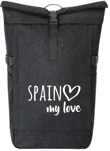 Huuraa Kurierrucksack Spain my love 30-44 Liter Black Melange Fairtrade Rolltop Rucksack Geschenkidee