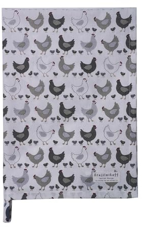 Krasilnikoff – Geschirrtuch KW13390 – Chicken, Grey/Hühner, grau