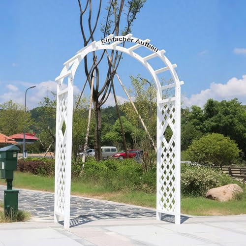 AJTXCSFOQL Weiß Rosenbogen Holz 120 140 160 180 200 cm Breit, Schwer Gartenbogen Rankgitter Torbogen Spalier Rankhilfe für Kletterpflanzen und Rosen(WxHxD 180x247x50cm)