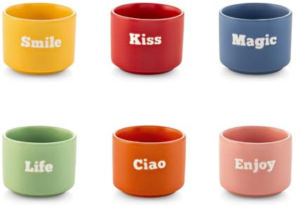 H&H Set 12 Bicchieri Caffè Espresso Vibes – New Bone China, Colori Assortiti, 90 cc – Lavabile in Lavastoviglie & Adatto al Microonde