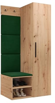 Mirjan24 Garderoben-Set Mapreni III, Schuhschrank + Kleiderhakenbrett + Kleiderschrank Gepolstertes Paneel/Wandpaneel Kleiderhaken Flurgarderobe Wandgarderobe (Artisan Eiche, Manila 35)