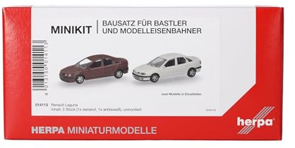 Herpa Modellbausatz MiniKit Renault Laguna Sienarot und Arktisweiß, 2 Stück, Miniatur im Maßstab 1:87, Sammlerstück, Kit für Modellbau, Kunststoff