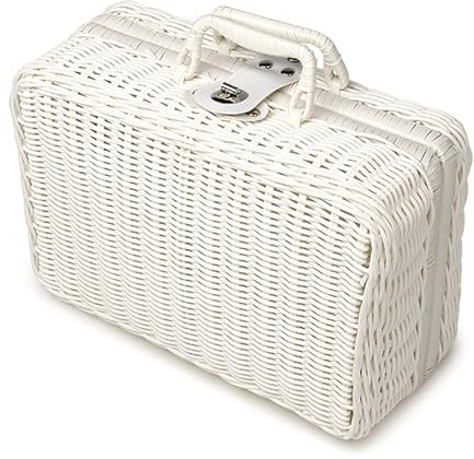 Cesta de Picnic Tejida con Asa, Caja de Almacenamiento Vintage(Blanco)