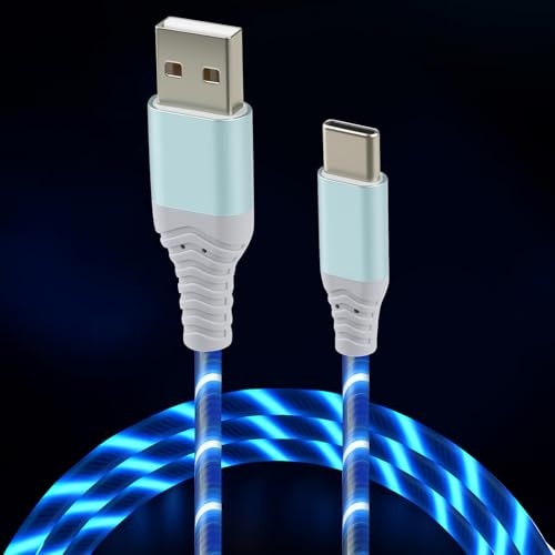 2M Light Up Charging Cable, 60W USB C Super Fast Charger Lead, Type C Glowing Data Transmission Cord, Led Glowing Cord for iPhone Samsung Galaxy S24 S23 Huawei P9 Pixel 7 iPad Air Pods Switch PS5 Blue