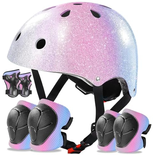 BiutiMama Kids Bike Helmet Set for Boys Girls Toddler Bicycle Helmet Adjustable Skateboard Helmet Protective Gear Set Knee Elbow Wrist Pads for Children Cycling, Scooter, Outdoor Sports