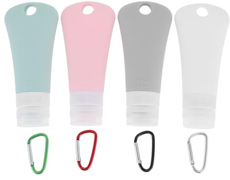 UKCOCO Containers Travel Bottles Squeeze with Hanging Hole for Shampoo Lotion Leakproof Refillable Silicone 4 Sets Portable 90ml for Toiletries