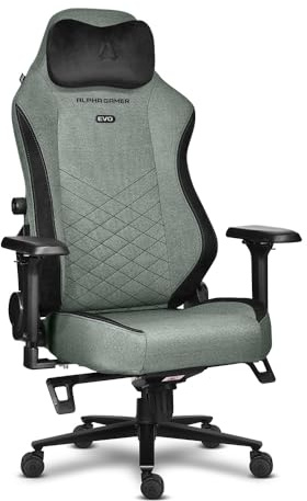 Alpha Gamer Alegra EVO – Silla Gaming en Tela Sage Green, Espuma de Alta Densidad, Soporte Lumbar 2D Ajustable, Respaldo Reclinable 135°, Cojin Magnética y Reposabrazos Duraflex, Verde/Negro