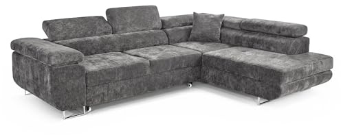 COMFORTINO FURNITURE Ecksofa mit Schlaffunktion PASTI L-Form, Sofa Couch mit Bettkasten, 3-Sitzer Eckcouch, Schlafsofa für Wohnzimmer, Big Sofa Couch mit Schlaffunktion (Graphit, Ottomane Rechts)